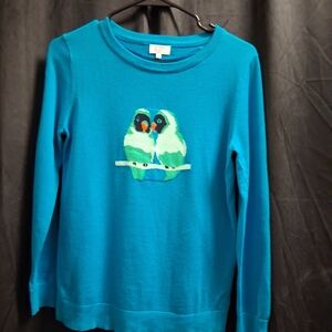 Crown & Ivy Blue/Torquoise Sweater with Parrot Design